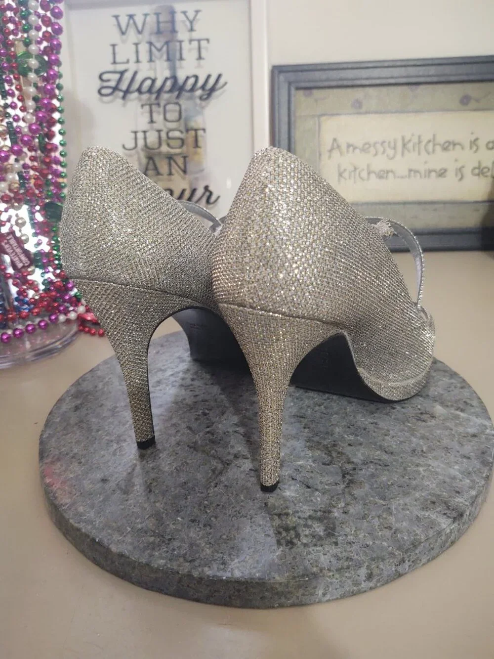 Adrianna Papell Boutique Silver Sparkle Peep Toe Heels 9.5